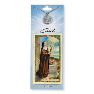 St. Clare Pewter Medal with Prayer Card and Chain