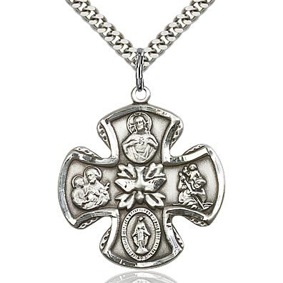 Large Sterling Silver 5-Way Medal Cross