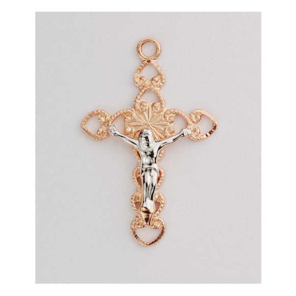 Rose Gold and Sterling Silver Two-Tone Crucifix
