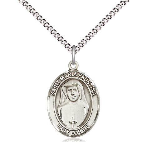 St. Maria Faustina Sterling Silver Oval Medal