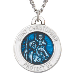 Large Blue Enamel Saint Christopher Medal