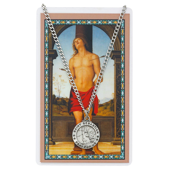 St. Sebastian Pewter Medal and Prayer Card