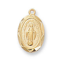 Gold Over Sterling Silver Miraculous Medal with 13" Chain