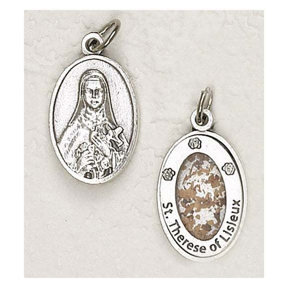 St. Therese of Lisieux Medal With Flowers