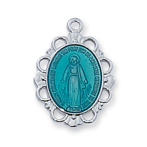 Blue Enamel Miraculous Medal on 18 Chain | Discount Catholic Products