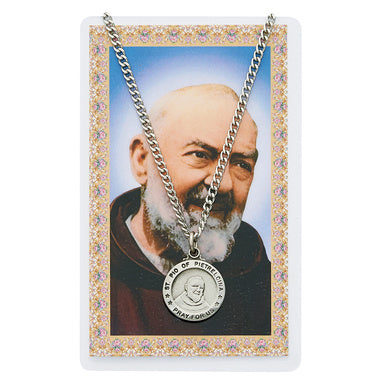St. Padre Pio Pewter Medal and Prayer Card