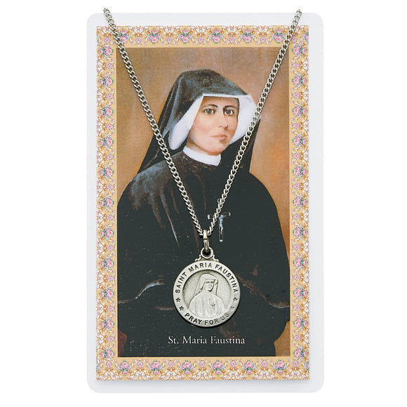 St. Maria Faustina Pewter Medal and Prayer Card