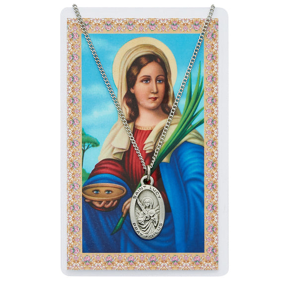 St. Lucy Pewter Medal and Prayer Card