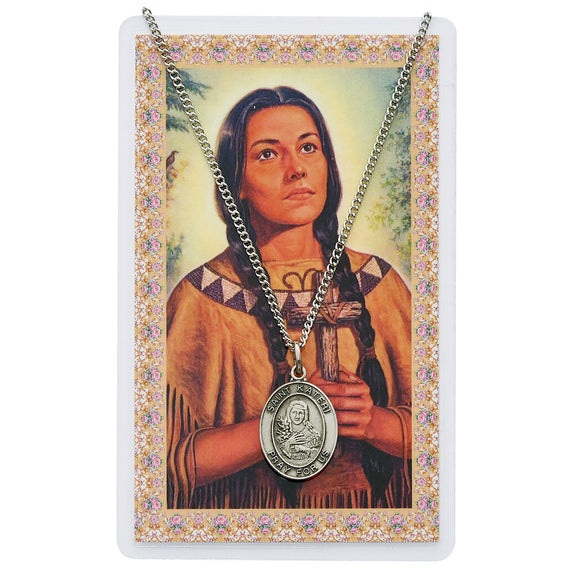 St. Kateri Pewter Medal and Prayer Card