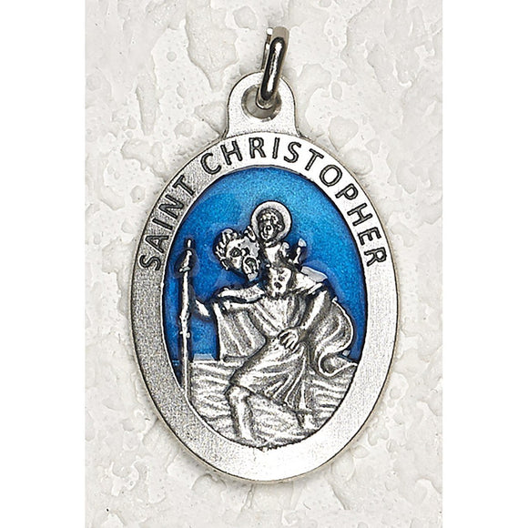 Saint Christopher Blue Enamel Medal