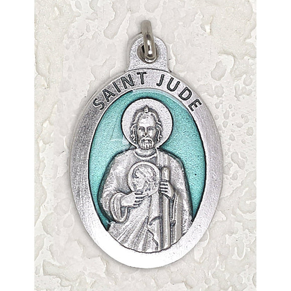 Saint Jude Green Enamel Medal