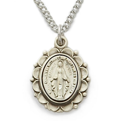 Sterling Silver Miraculous Medal with Decorative Border