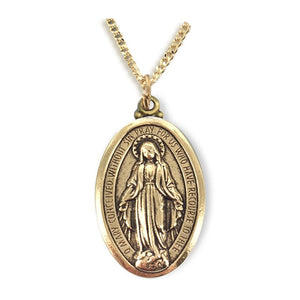 Gold Plated Antiqued Pewter Oval Miraculous Medal