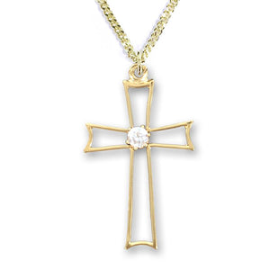 Gold Pierced Cross with Crystal