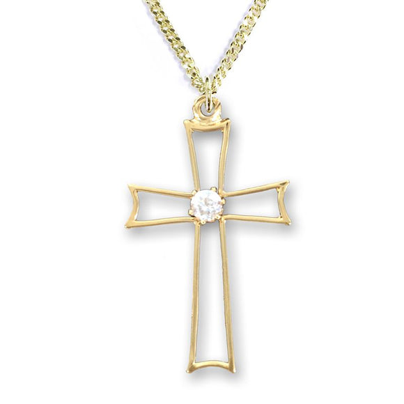 Gold Pierced Cross with Crystal