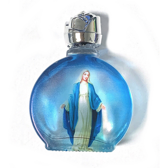 Our Lady Of Grace Holy Water Bottle - Small Glass Bottle With Metal Charm & Twist Cap For Travel