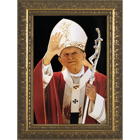 St. John Paul II Waving Print in Gold Frame
