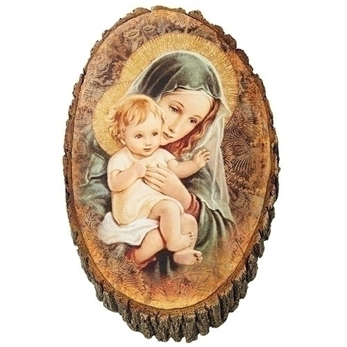 Wood-Style Madonna and Child Plaque