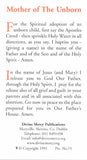 Prayer to the Mother of the Unborn Prayercard