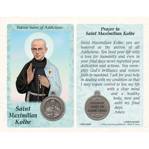 St. Maximilian Kolbe Healing Prayercard with Medal