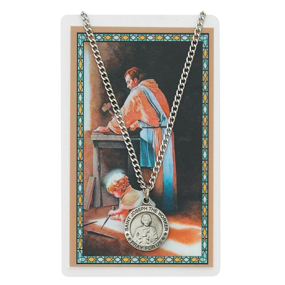 St. Joseph the Worker Pewter Medal and Prayer Card