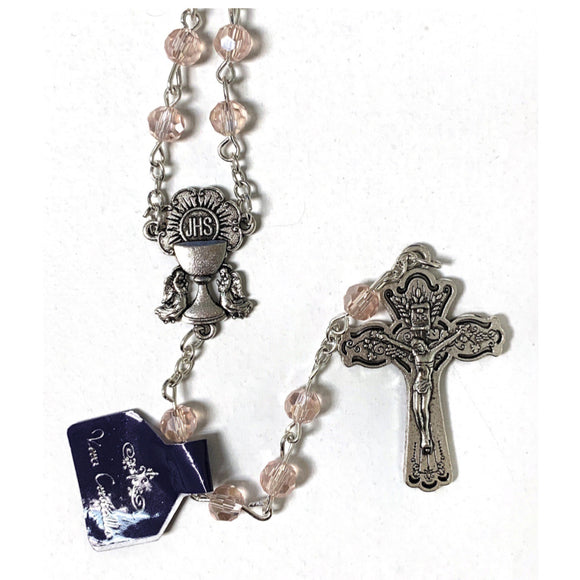 Pink Crystal First Communion Rosary