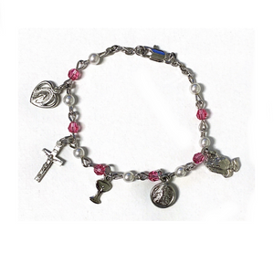 Pink Crystal & Pearl First Communion Charm Bracelet
