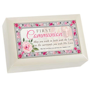 Ivory & Pink Jeweled First Communion Music Box