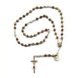 Tiger Eye with Synthetic Pearl Our Father Beads Rosary - Gold Plated