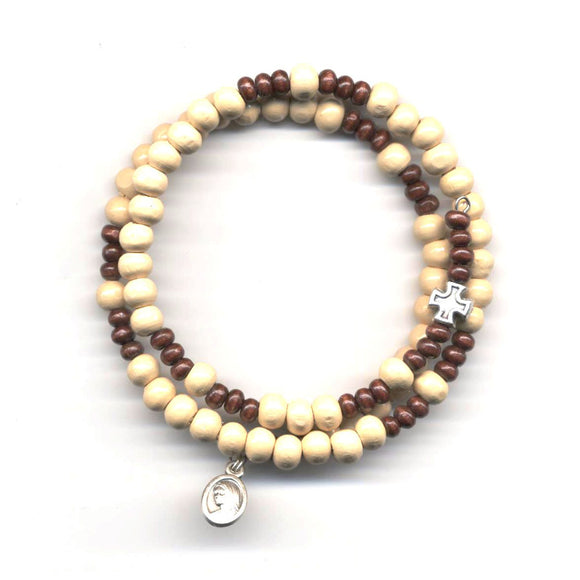 Wrap Rosary - Pale with Dark Brown Beads