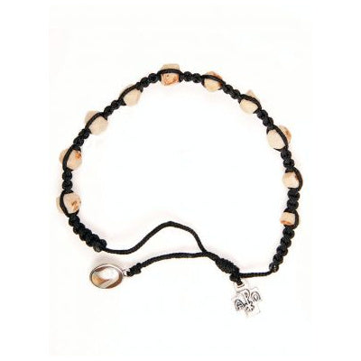 Rock Bead and Black Rope Rosary Bracelet