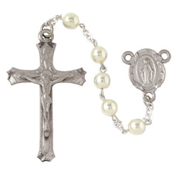 Pewter 6mm Faux Pearl Rosary