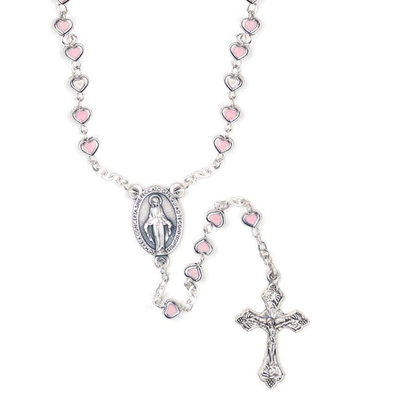 Pink and Silver Heart Rosary