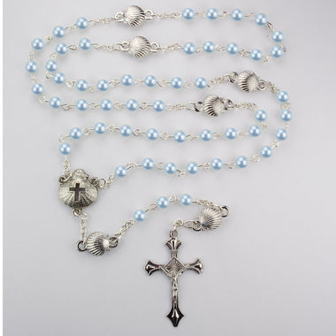 Blue Pearl & Shell Baptism Rosary