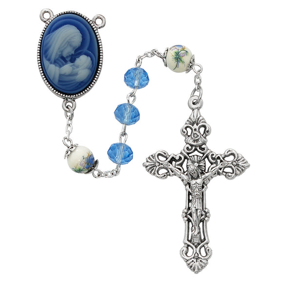 Blue Crystal Cameo Rosary