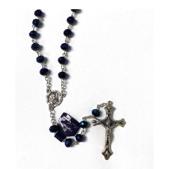 Blue Metallic Bead Rosary
