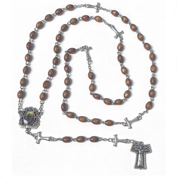 St. Francis Wood Bead Rosary