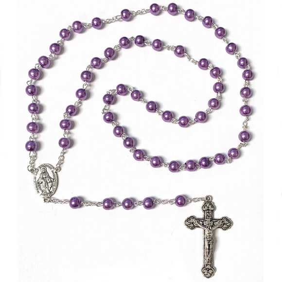 Purple Glass Pearl Bead Rosary