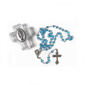 Cross Box with Aqua Rosary