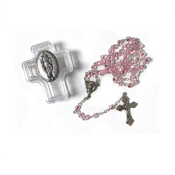 Cross Box with Pink Rosary