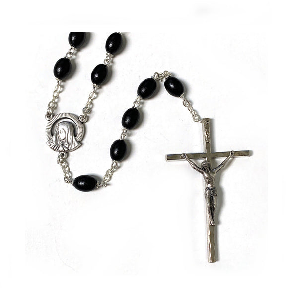 Black Wood Oval Bead Rosary