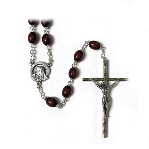Brown Wood Oval Bead Rosary