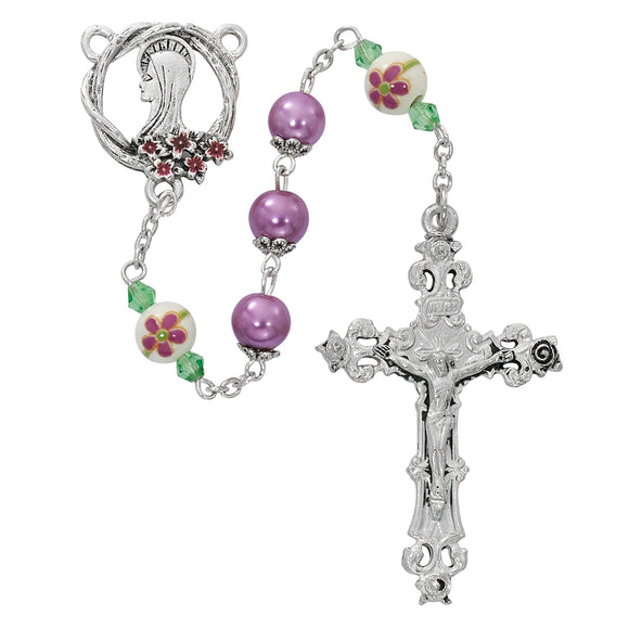 Purple Pearl Floral Rosary