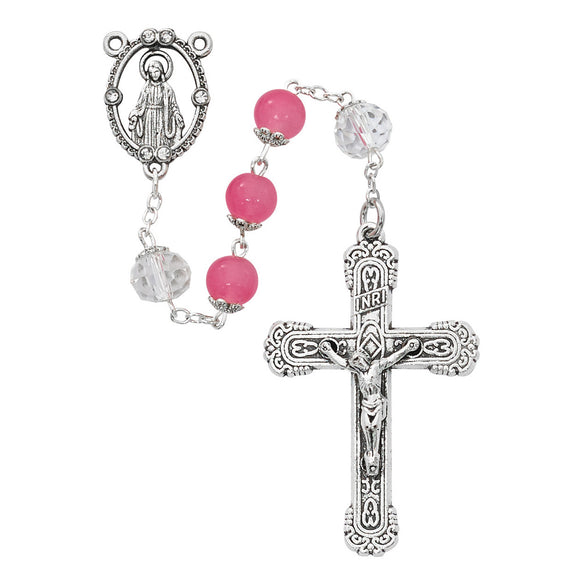 Pink Glass & Crystal Rosary