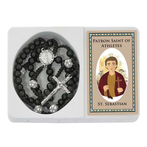 St. Sebastian Corded Soccer Rosary & Prayercard Set