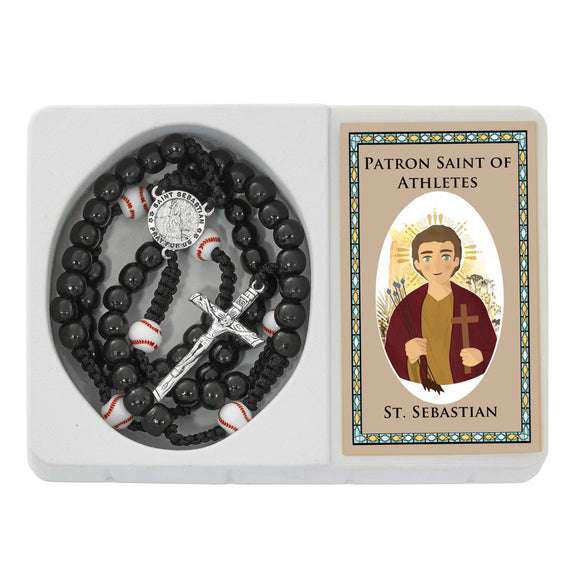 St. Sebastian Corded Baseball Rosary & Prayercard Set