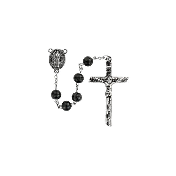 Black Carved Wood Bead St. Benedict Rosary