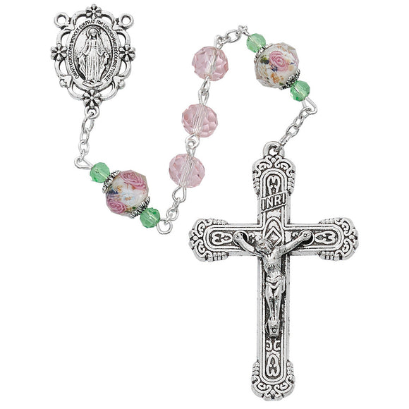 Pink Crystal & Floral Rosary