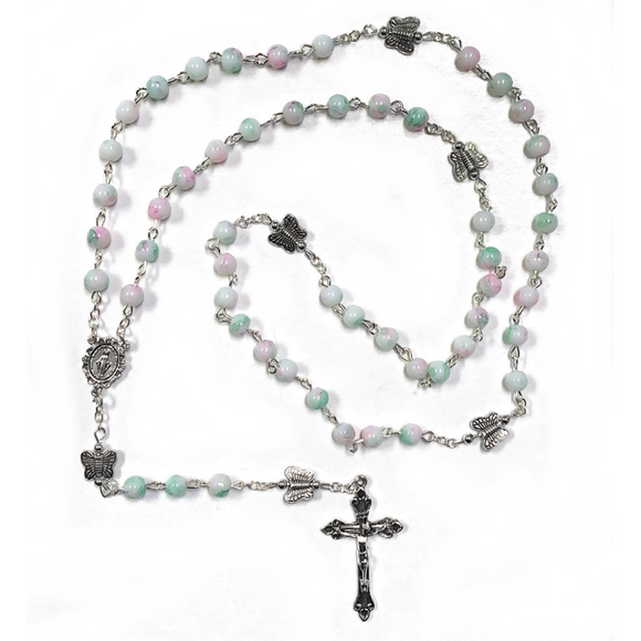 Pink & Green Marbled Butterfly Rosary