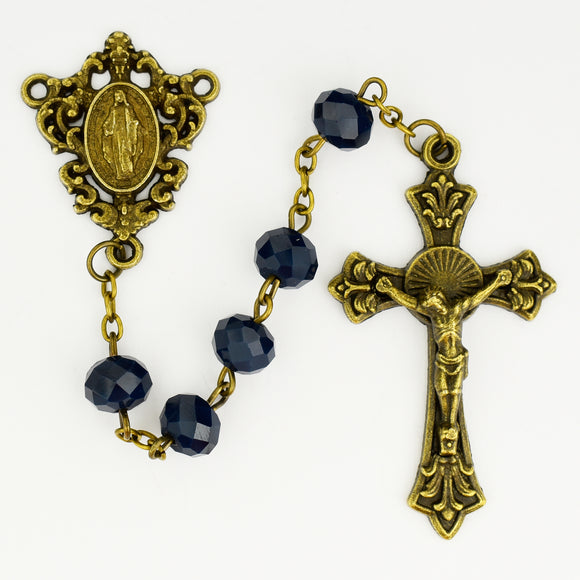 Antique Gold Blue Sun-Cut Rosary